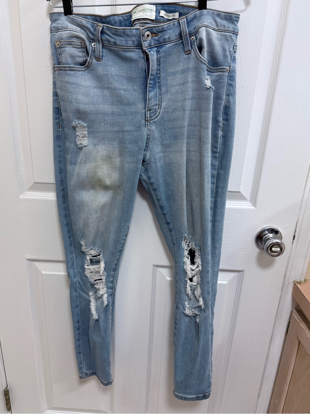Celebrity Pink Light Blue Distressed Skinny Jeans, Size 13